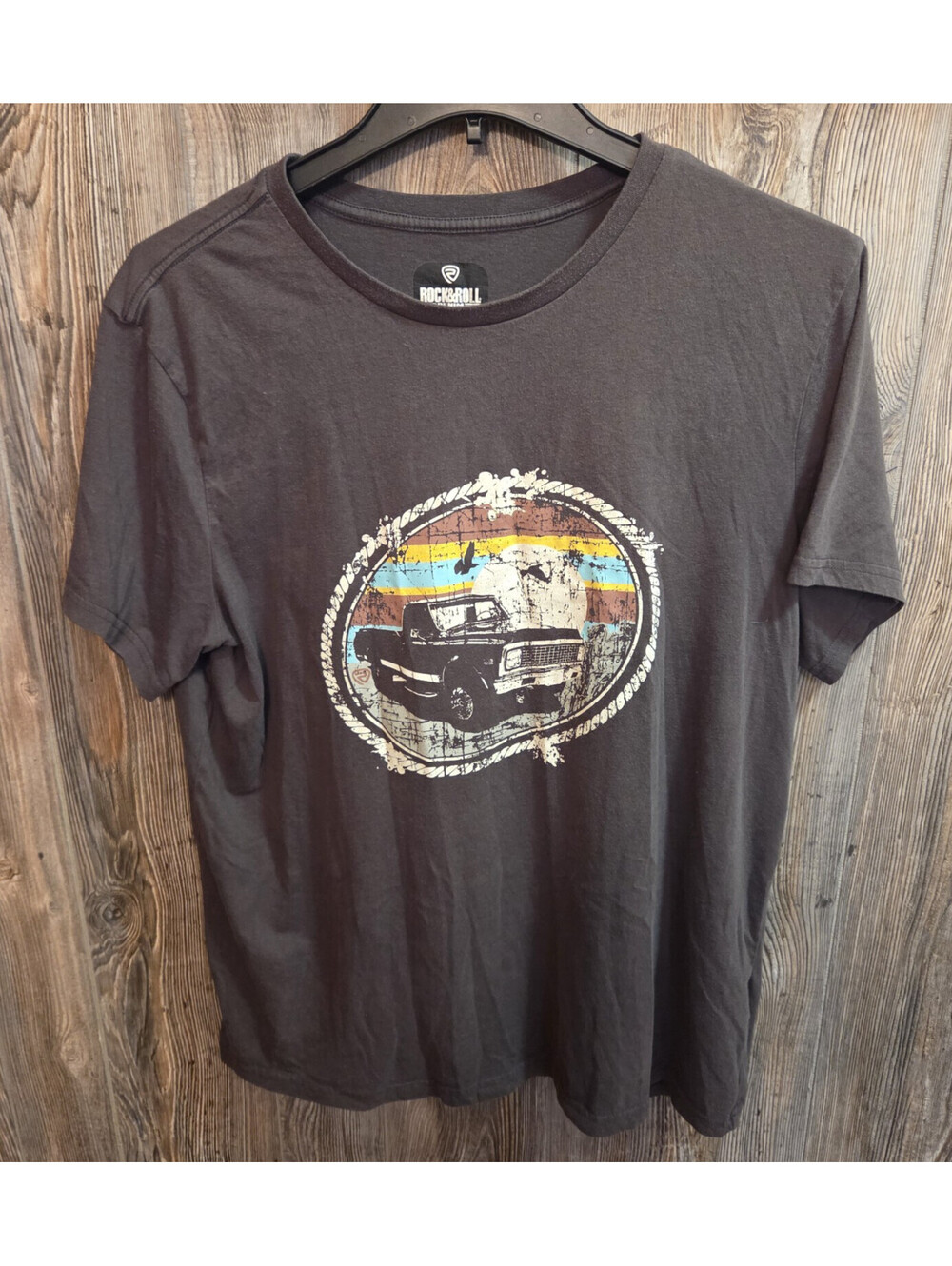 Rock & Roll Denim Charcoal Short Sleeve T-Shirt Sz XL Square Body Pick-up Truck